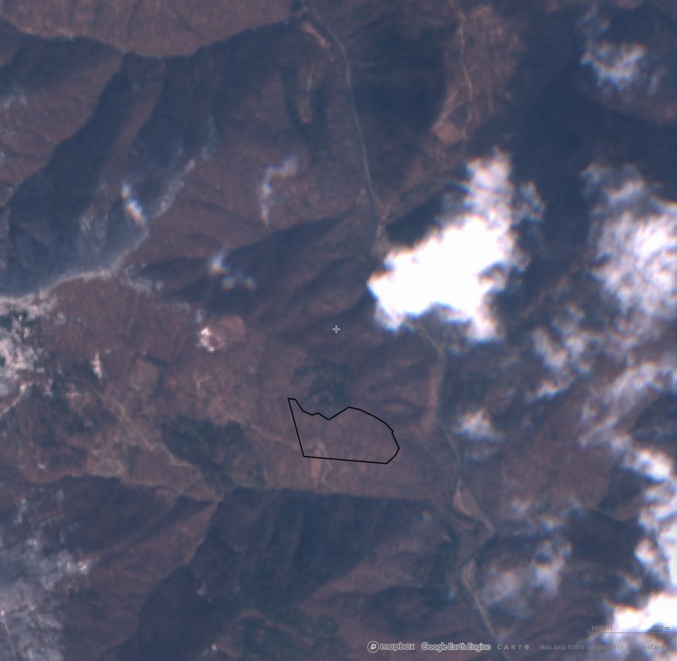 Before and after satellite images of one of a number of illegally-licensed clear-cuts in beech forest by VGSM during the ‘silence period’ and Covid lockdown, April 2020 (Source: Sentinel satellite images, accessed via Global Forest Watch)